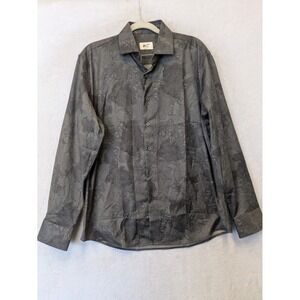 Sunday Joe Mens Gray Leaf Print Long Sleeve Button Front Shirt Small NEW